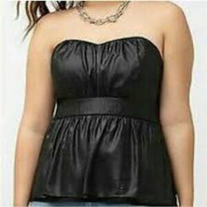 Lane Bryant Black Faux Leather Strapless Bustier Top Peplum size 20